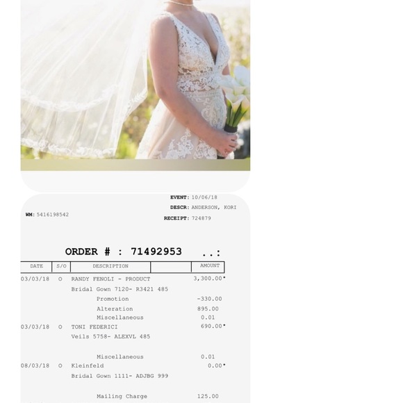 🆕💕 Gorgeous Randy Fenoli Bridal Gown and Veil Worn Once!! All proceeds donating! - Picture 5 of 7